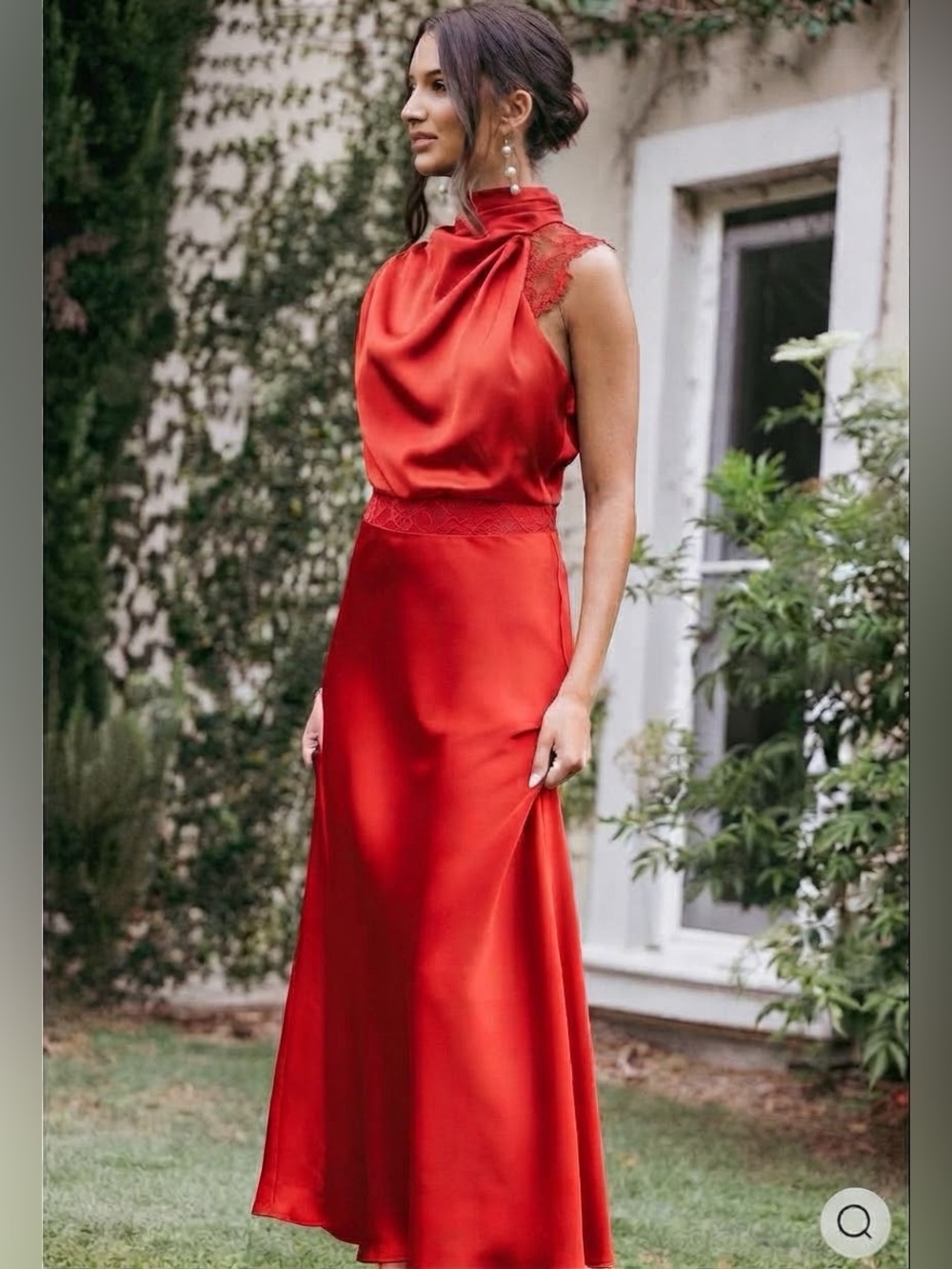 Petal & Pup Anabelle Halter Neck Lace Maxi Dress Red